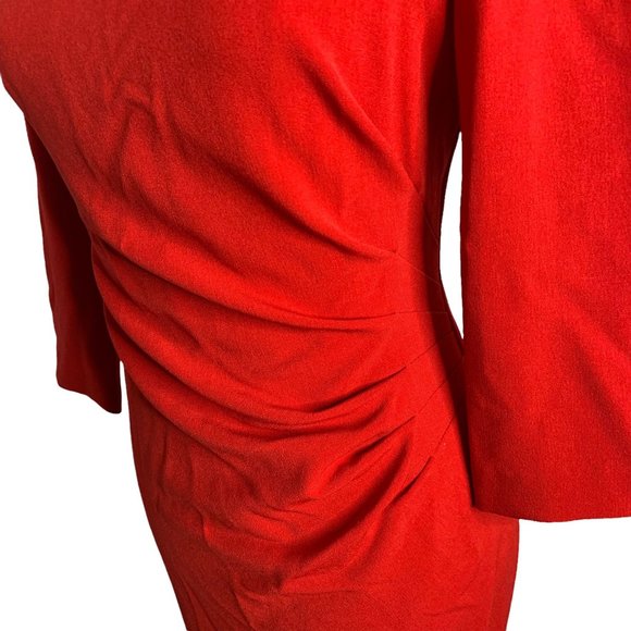 Maggy London Half Sleeve Sheath Dress 4 Red Midi Lined Round Neck Zipper - Picture 3 of 8